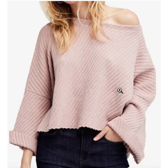 Tops - Free People Womens Small I Can’t Wait Crop Sweater Oversized Rose Pink Mauve